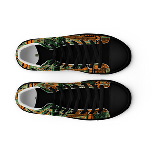 Green Tiki Squares Men’s high top canvas shoes