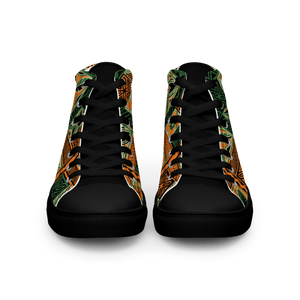 Green Tiki Squares Men’s high top canvas shoes