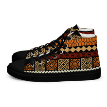 Load image into Gallery viewer, Earth Toned Tapa Striped Men’s high top canvas shoes