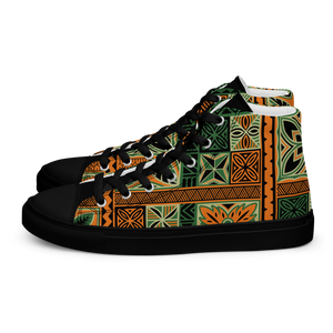 Green Tiki Squares Men’s high top canvas shoes