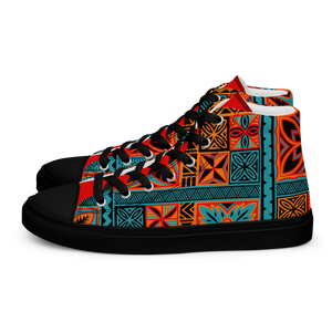 Beach Tiki Squares Men’s high top canvas shoes