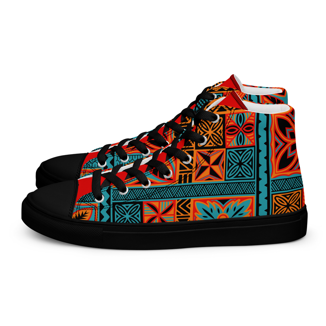 Beach Tiki Squares Men’s high top canvas shoes