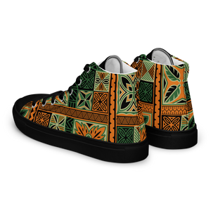 Green Tiki Squares Men’s high top canvas shoes