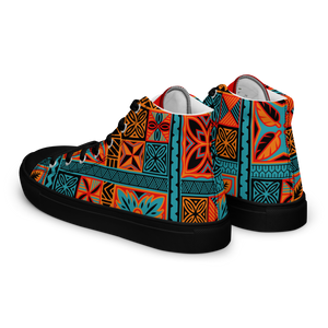 Beach Tiki Squares Men’s high top canvas shoes