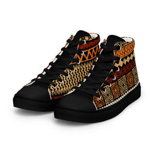 Earth Toned Tapa Striped Men’s high top canvas shoes