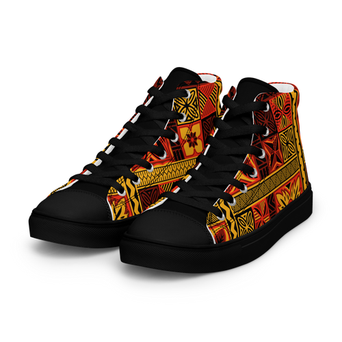 Fiery Tiki Squares Men’s high top canvas shoes