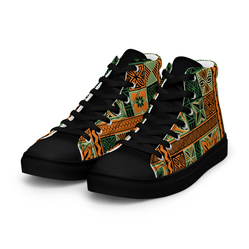 Green Tiki Squares Men’s high top canvas shoes