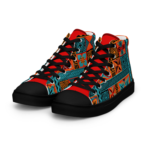 Beach Tiki Squares Men’s high top canvas shoes