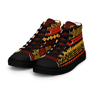 Warm Tiki Striped Men’s high top canvas shoes