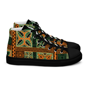 Green Tiki Squares Men’s high top canvas shoes