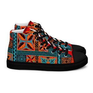 Beach Tiki Squares Men’s high top canvas shoes