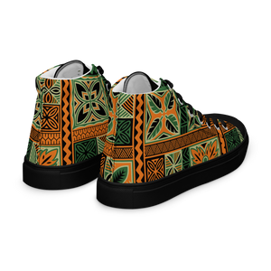 Green Tiki Squares Men’s high top canvas shoes