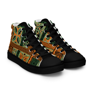 Green Tiki Squares Men’s high top canvas shoes