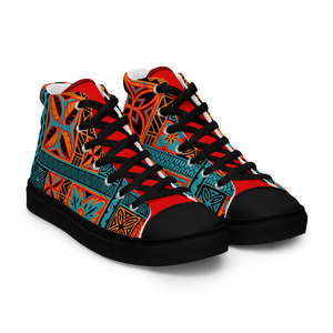 Beach Tiki Squares Men’s high top canvas shoes