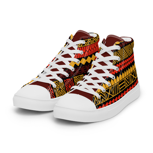 Warm Tiki Striped Men’s high top canvas shoes