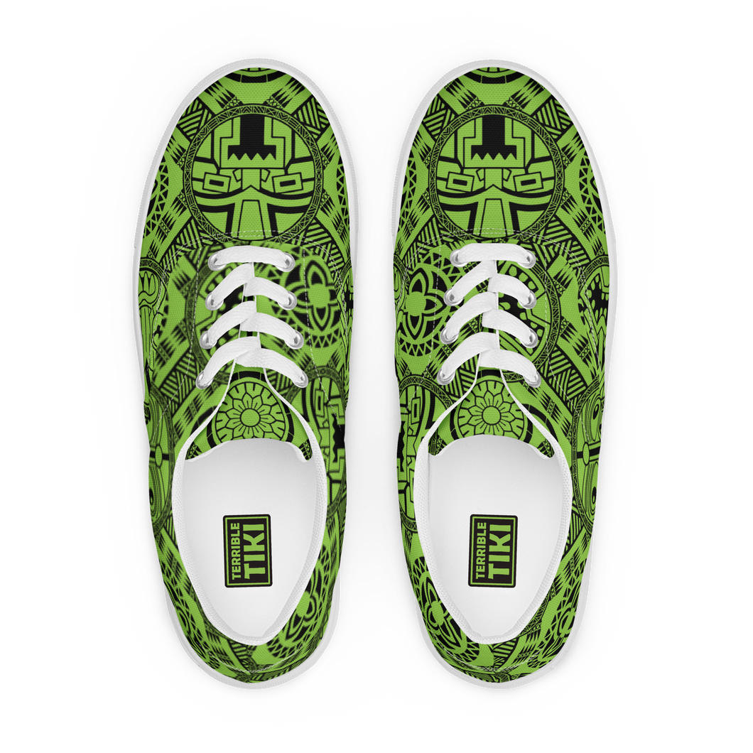 Green Tiki Tattoo Men’s lace-up canvas shoes