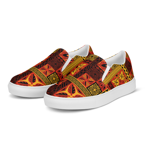 Fiery Tiki Squares Men’s slip-on canvas shoes