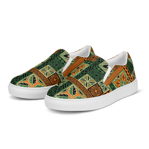 Green Tiki Squares Men’s slip-on canvas shoes