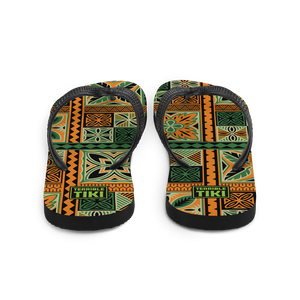 Green Tiki Squares Flip-Flops