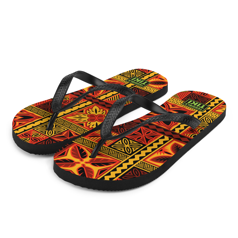 Fiery Tiki Squares Flip-Flops