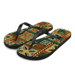 Green Tiki Squares Flip-Flops