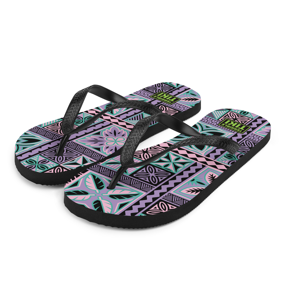 Purple Tiki Squares Flip-Flops