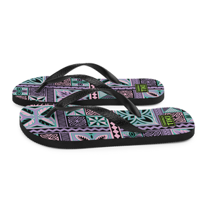 Purple Tiki Squares Flip-Flops