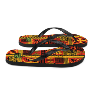 Fiery Tiki Squares Flip-Flops