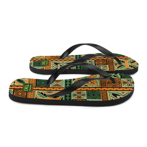 Green Tiki Squares Flip-Flops