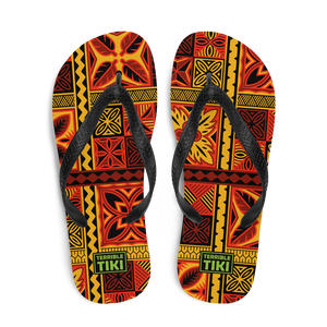 Fiery Tiki Squares Flip-Flops