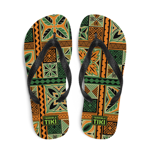 Green Tiki Squares Flip-Flops