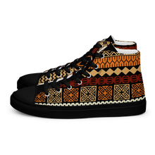Load image into Gallery viewer, Warm Hues Tapa Striped Women’s high top canvas shoes