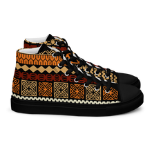 Load image into Gallery viewer, Warm Hues Tapa Striped Women’s high top canvas shoes