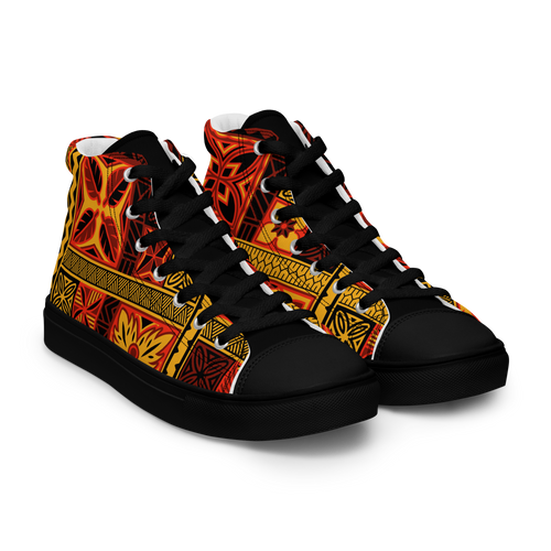 Fiery tiki Squares Women’s high top canvas shoes