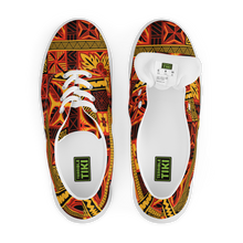 Load image into Gallery viewer, Fiery Tiki Squares Women’s lace-up canvas shoes