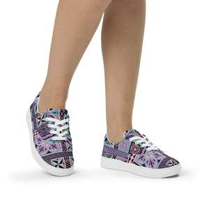 Purple Tiki Squares Women’s lace-up canvas shoes