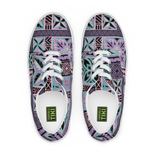 Load image into Gallery viewer, Purple Tiki Squares Women’s lace-up canvas shoes