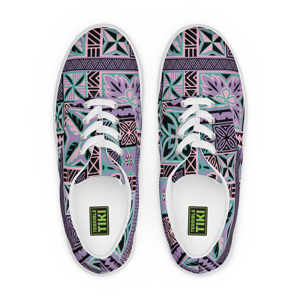 Purple Tiki Squares Women’s lace-up canvas shoes