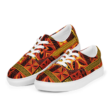 Load image into Gallery viewer, Fiery Tiki Squares Women’s lace-up canvas shoes