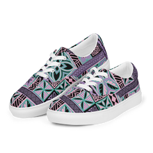 Load image into Gallery viewer, Purple Tiki Squares Women’s lace-up canvas shoes