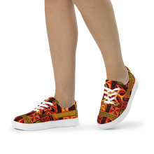 Load image into Gallery viewer, Fiery Tiki Squares Women’s lace-up canvas shoes