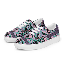 Load image into Gallery viewer, Purple Tiki Squares Women’s lace-up canvas shoes