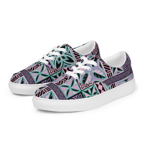 Purple Tiki Squares Women’s lace-up canvas shoes