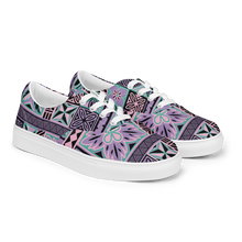 Load image into Gallery viewer, Purple Tiki Squares Women’s lace-up canvas shoes