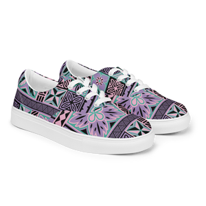 Purple Tiki Squares Women’s lace-up canvas shoes