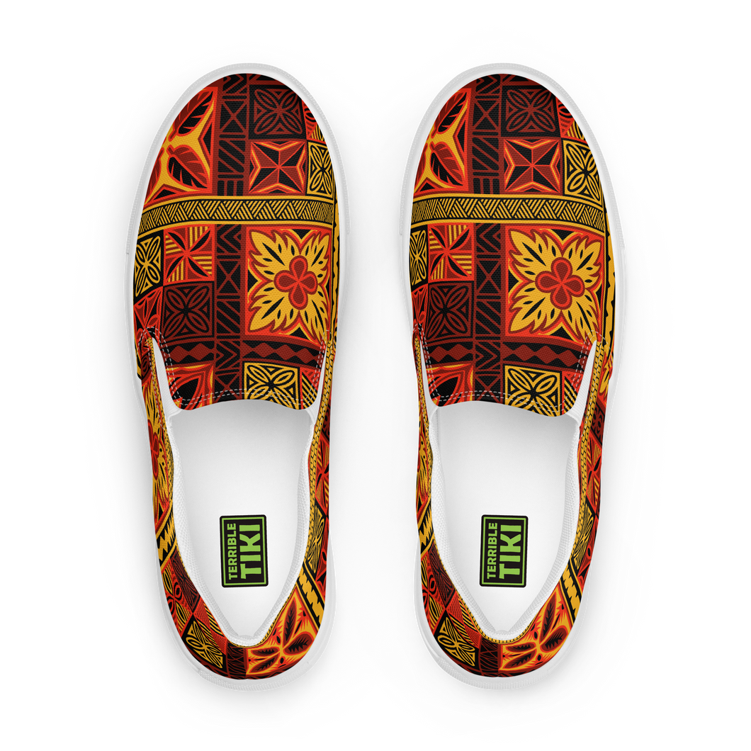 Fiery Tiki Squares Women’s slip-on canvas shoes