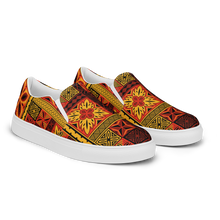 Load image into Gallery viewer, Fiery Tiki Squares Women’s slip-on canvas shoes