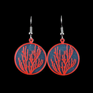 Coral Earring, Red on Translucent Blue