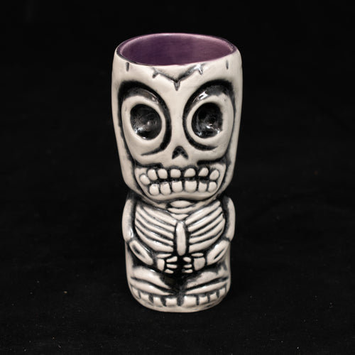 Skeletal Tiki Shot Glass, Satin White Wipe Away with Purple interior