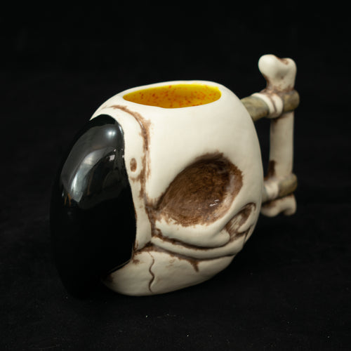 Parrot Skull Tiki Mug, Matte with Yellow Speckle